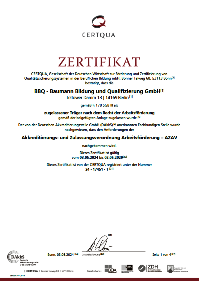 BBQ Certqua Zertifikat Trägerzulassung